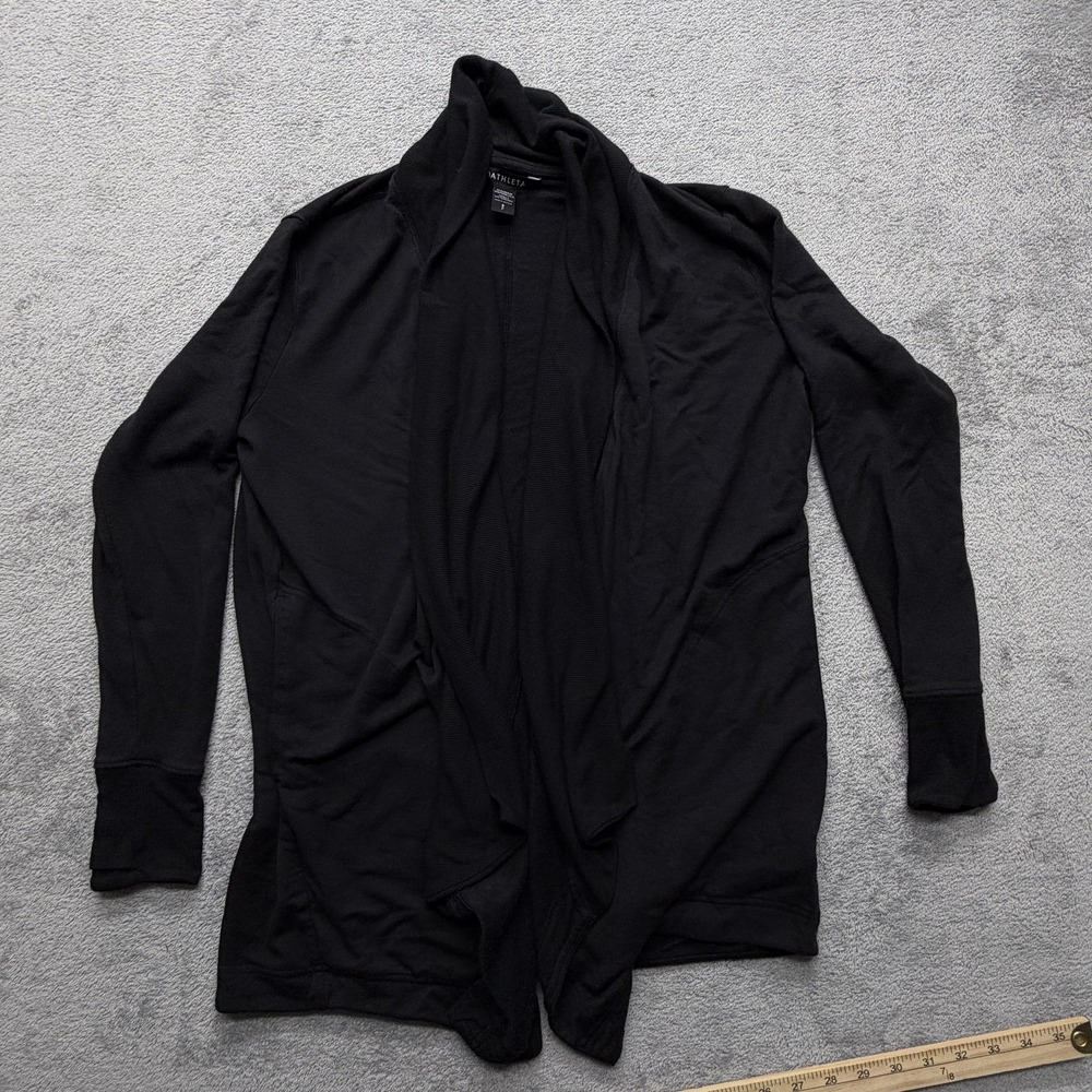 Athleta‎ Cardigan Sweater Womens Small Petite Black Open Front Draped Tencel